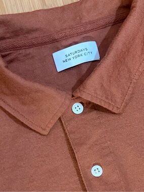 Saturdays NYC Rust Brown Wool Short Sleeve Polo Shirt Size S